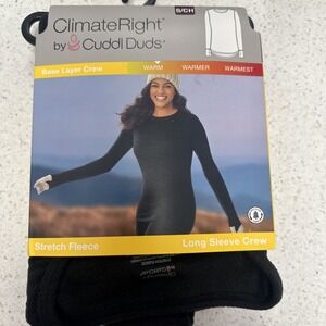 Cuddl‎ Duds Climate Right Women's Long Sleeve Crew Stretch Fleece Shirt Black Sm